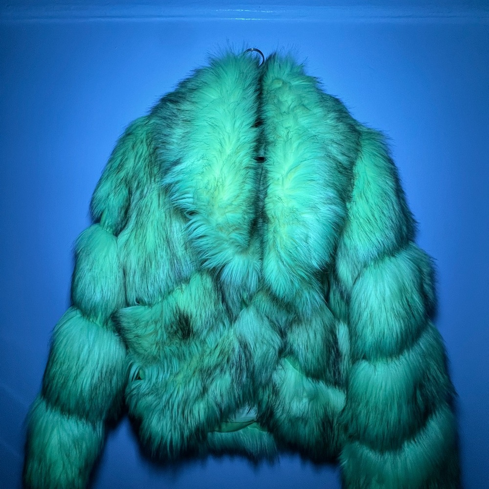 Vibrant Neon Yellow Green Faux Fur Jacket